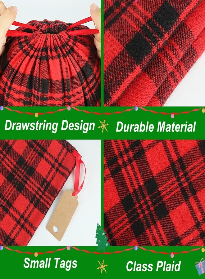 YQL Buffalo Plaid Drawstring Bags, 9Pcs Soft Flannel Christmas Gift Bags Assorted Sizes Xmas Fabric Bags Reusable Gift Bags for Package Birthday Holiday Party(Red&Black) - Image 3